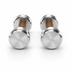 LIONIX STRATOS luxury dumbbell pair in brushed silver finish with walnut wood handles