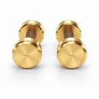 LIONIX STRATOS luxury dumbbell pair in champagne gold finish with walnut wood handles