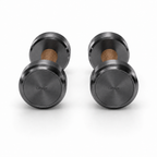 LIONIX STRATOS luxury dumbbell pair in matte black finish with walnut wood handles