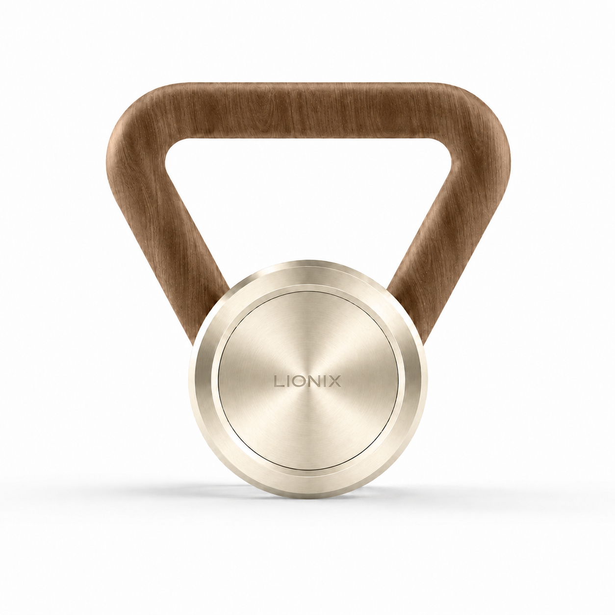 LIONIX STRATOS luxury kettlebell in titanium gold finish with walnut handle