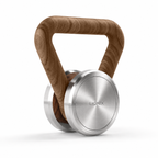 LIONIX STRATOS luxury kettlebell in brushed silver finish with walnut handle