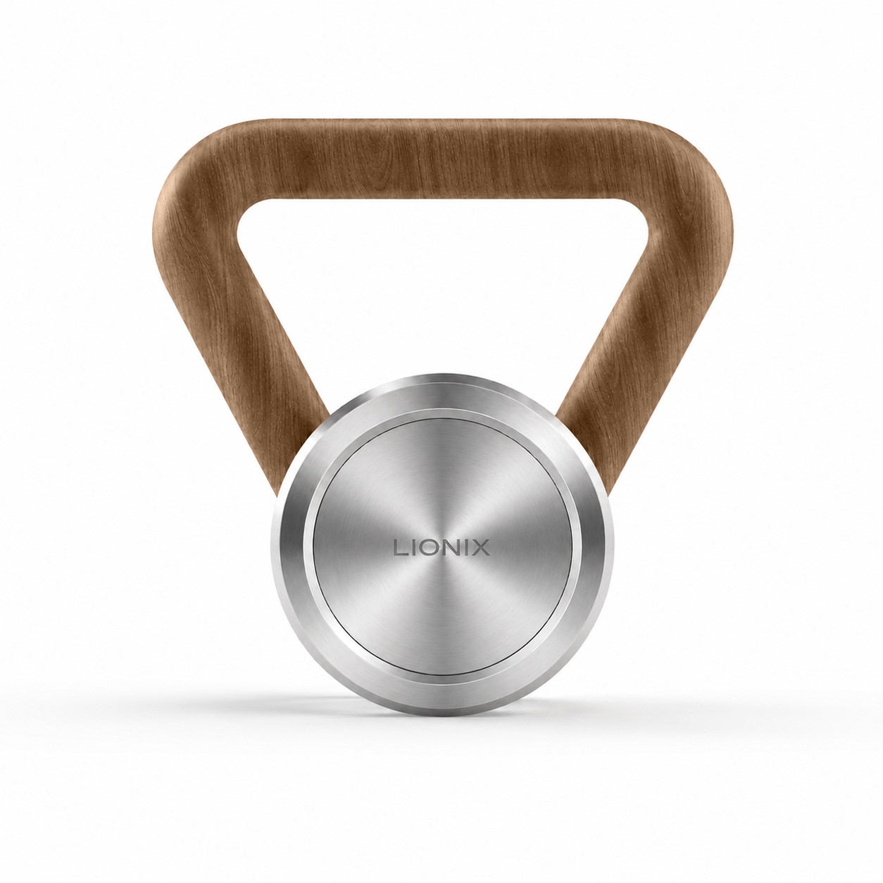LIONIX STRATOS luxury kettlebell in brushed silver finish with walnut handle