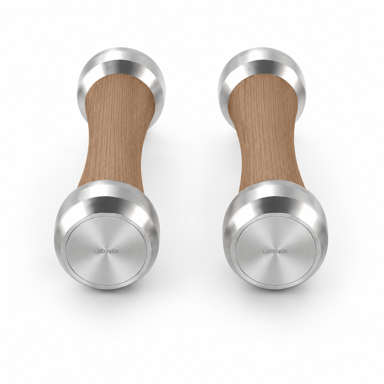 LIONIX STRATOS luxury Punchbell Pair in brushed silver finish with walnut wood handles