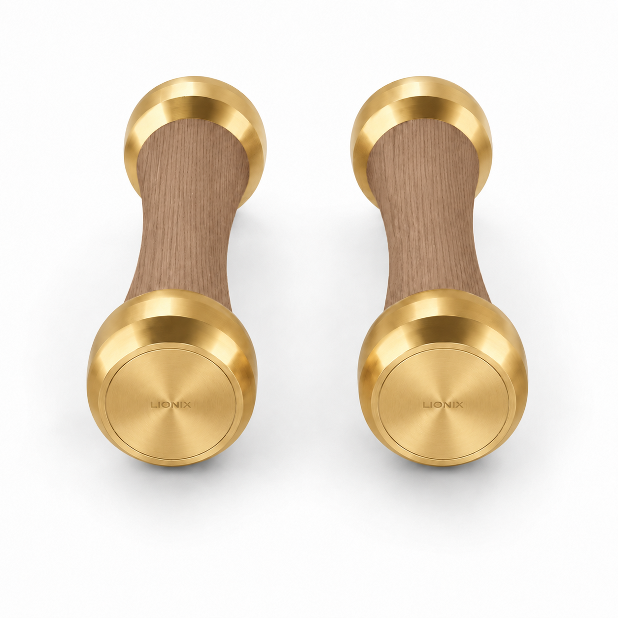 LIONIX STRATOS luxury Punchbell Pair in champagne gold finish with walnut wood handles