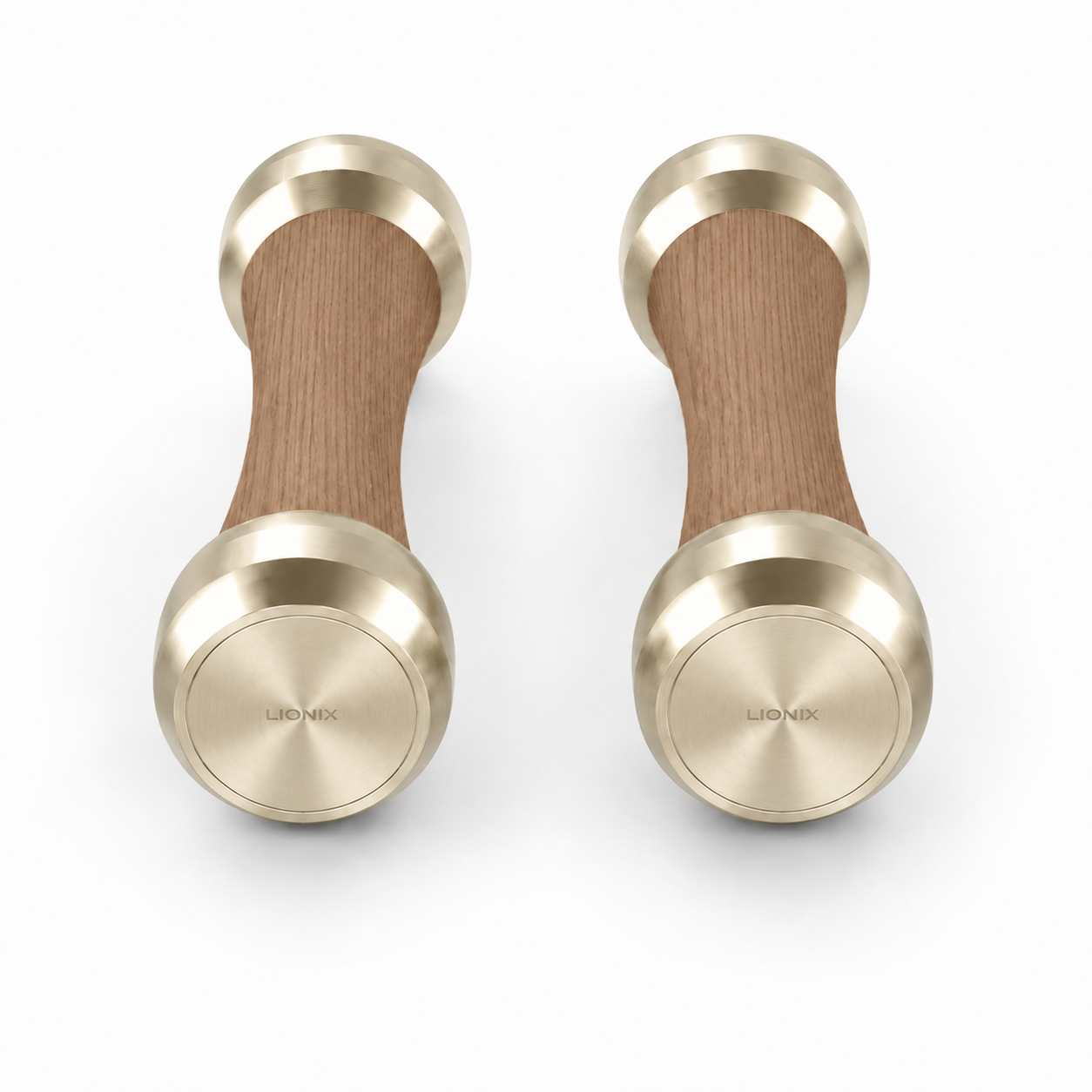 LIONIX STRATOS luxury Punchbell Pair in titanium gold finish with walnut wood handles