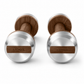 LIONIX THYRON luxury dumbbell pair in brushed silver finish with walnut wood handles