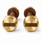 LIONIX THYRON luxury dumbbell pair in champagne gold finish with walnut wood handles