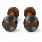 LIONIX THYRON luxury dumbbell pair in matte black finish with walnut wood handles