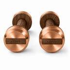 LIONIX THYRON luxury dumbbell pair in rose gold finish with walnut wood handles
