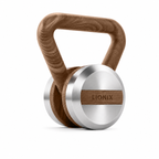 LIONIX THYRON luxury kettlebell in brushed silver finish with walnut handle