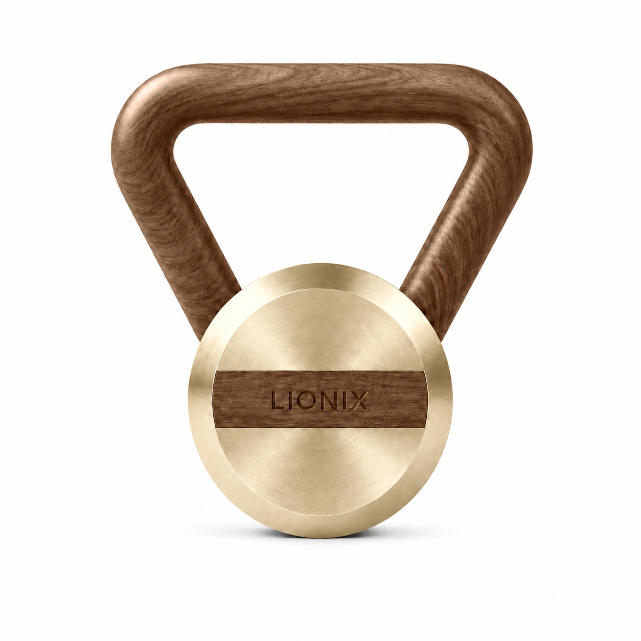 LIONIX THYRON luxury kettlebell in titanium gold finish with walnut handle