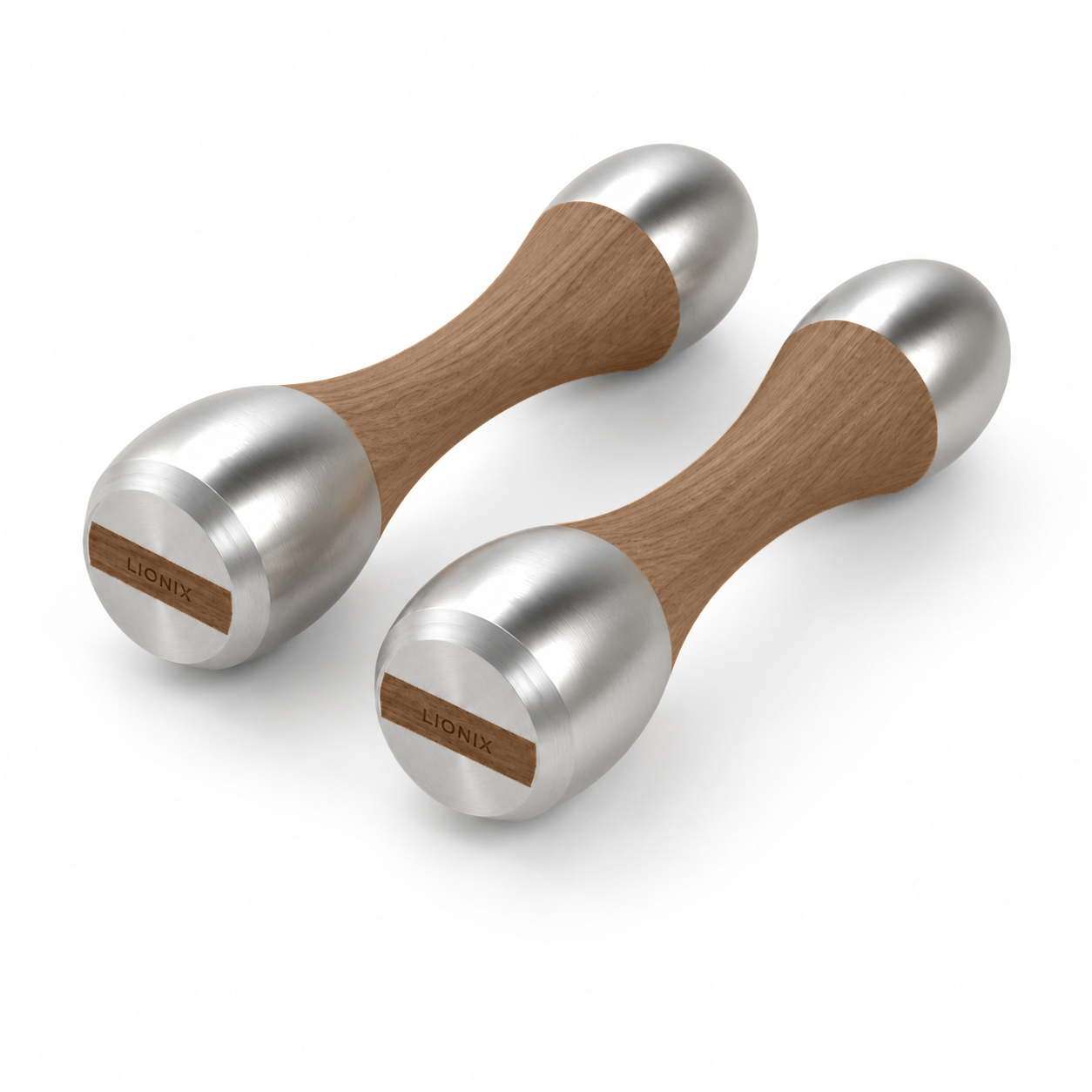 LIONIX THYRON luxury Punchbell Pair in brushed silver finish with walnut wood handles