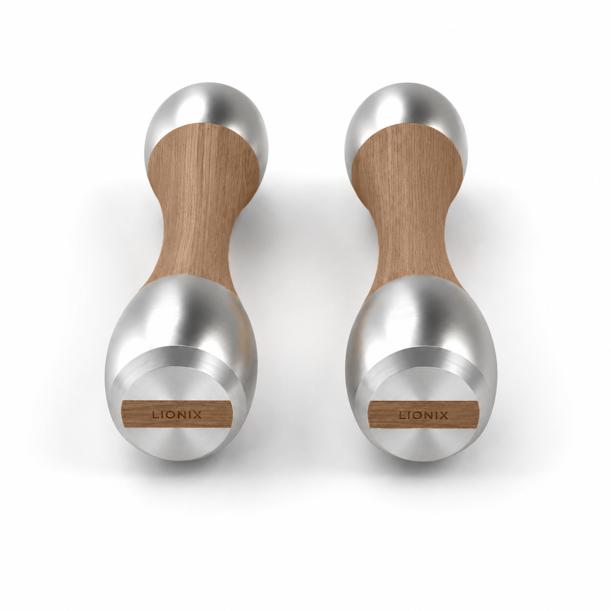 LIONIX THYRON luxury Punchbell Pair in brushed silver finish with walnut wood handles