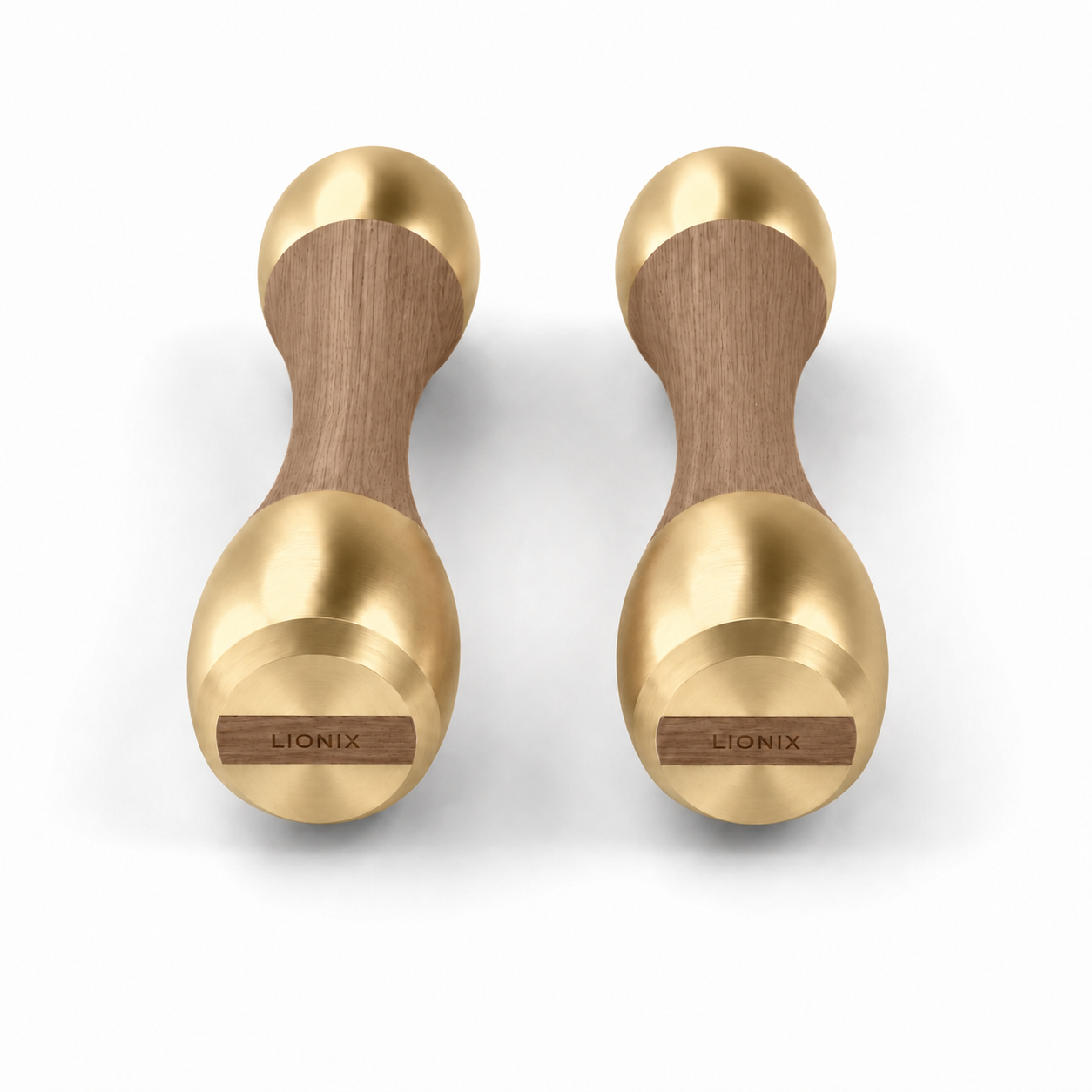 LIONIX THYRON luxury Punchbell Pair in champagne gold finish with walnut wood handles