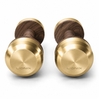 LIONIX EIDON luxury dumbbell pair in champagne gold finish with walnut wood handles