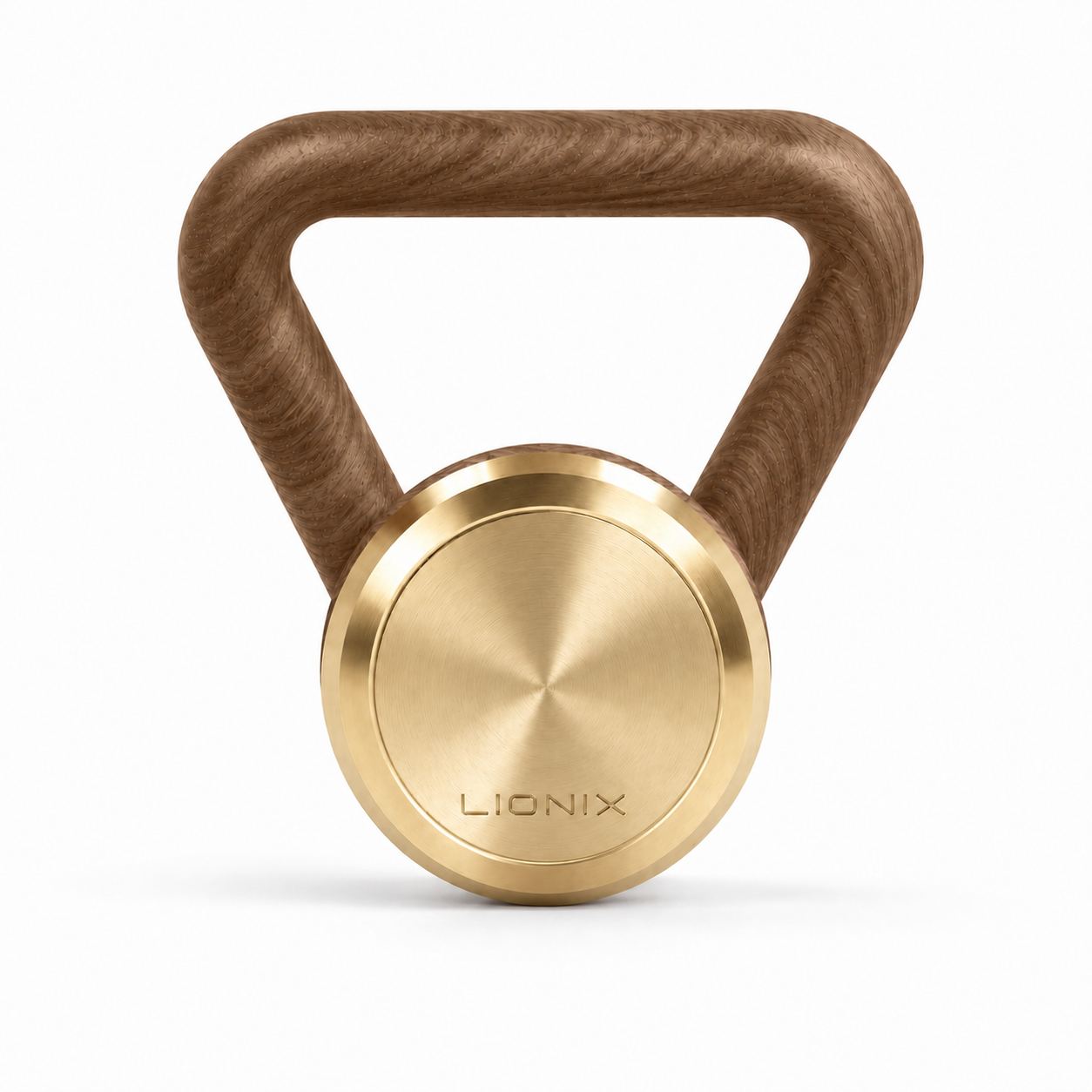 LIONIX EIDON luxury kettlebell in champagne gold finish with walnut handle