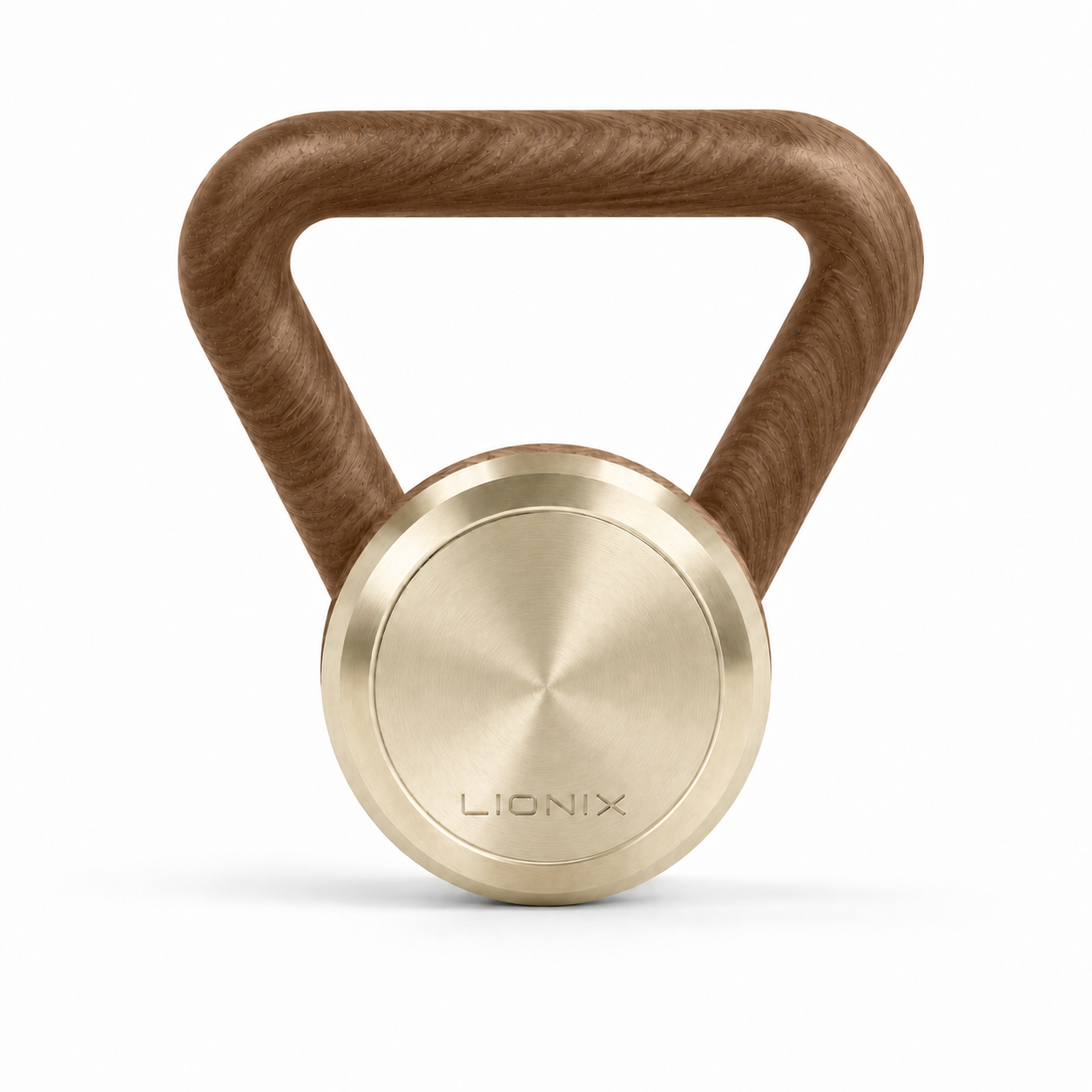 LIONIX EIDON luxury kettlebell in titanium gold finish with walnut handle
